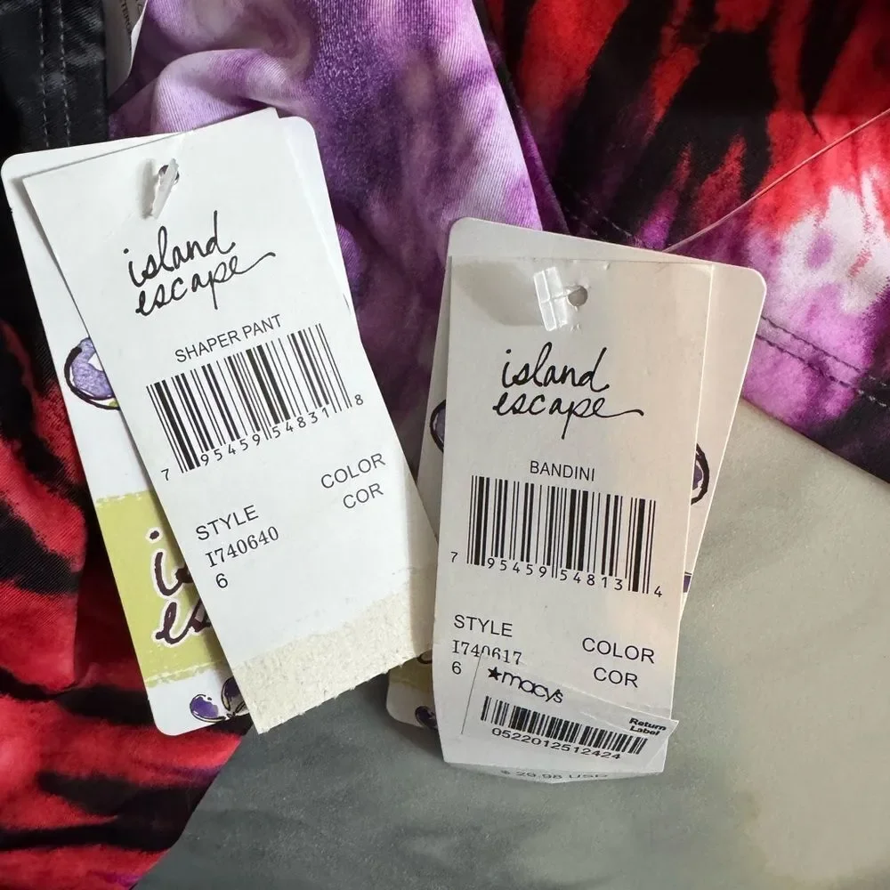 NWT New ISLAND ESCAPE Macys Tie Dye Bandini Tankini Red Purple Black White 6
